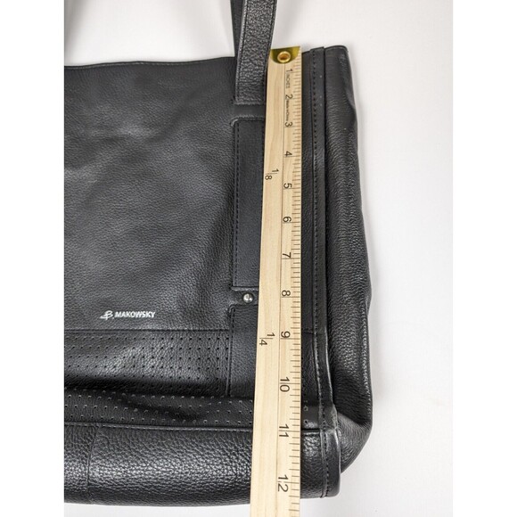 B. Makowsky Leather Handbag Black Large Interior and Exterior Pockets Snap - Picture 14 of 15